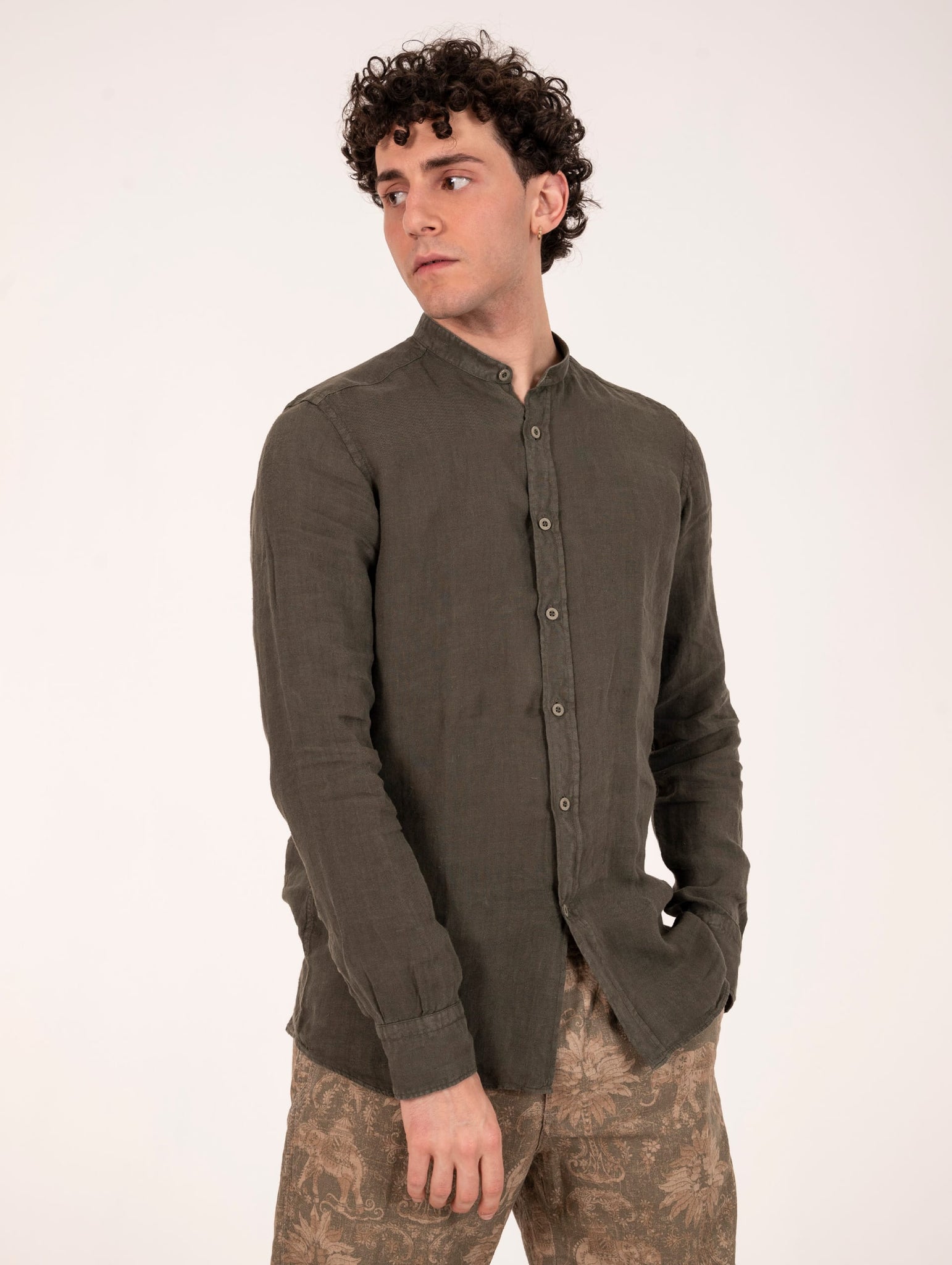 Camicia Coreana Four Stroke in Lino Militare