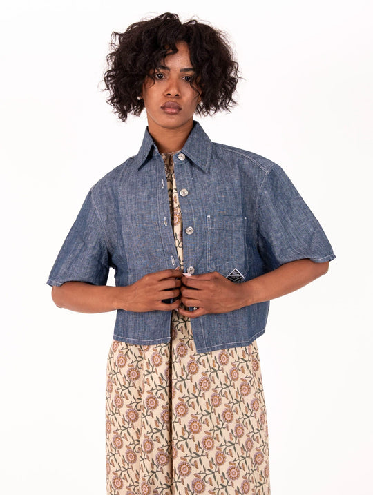 Camicia Crop Roy Roger's in Cotone e Lino Indigo