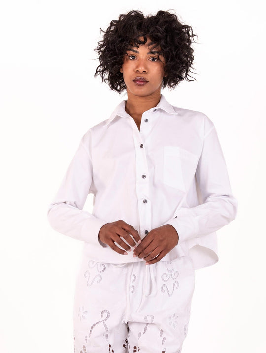 Camicia Crop White Sand in Cotone Bianca