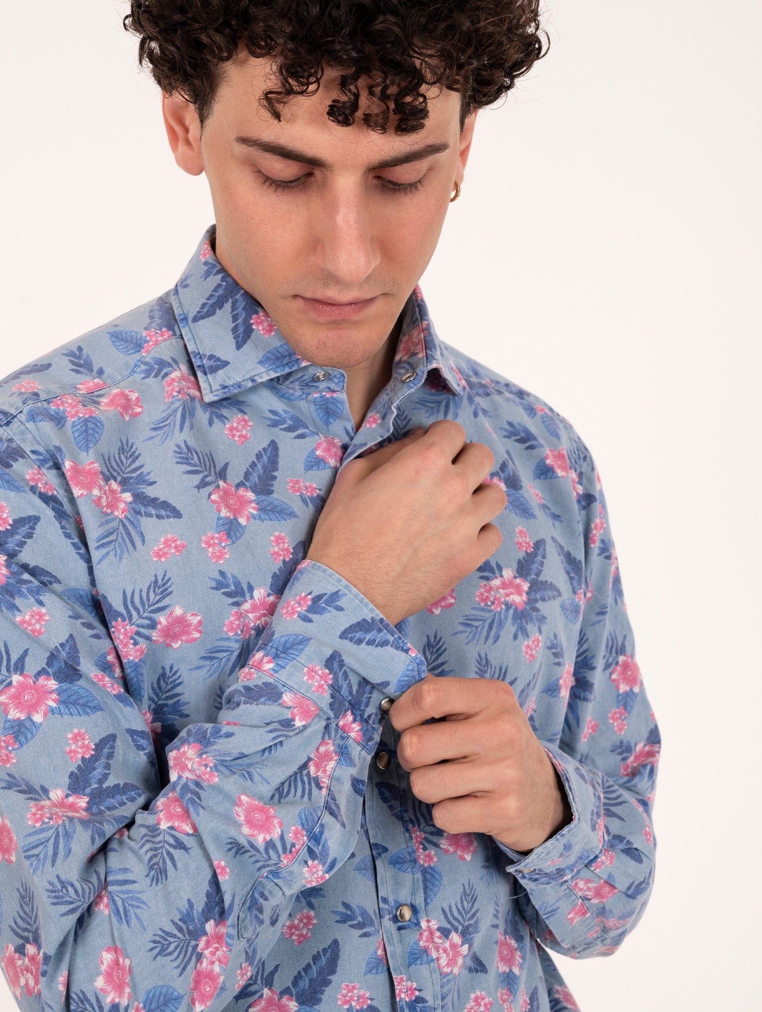 Camicia Four Stroke in Cotone Fantasia Celeste e Rosa