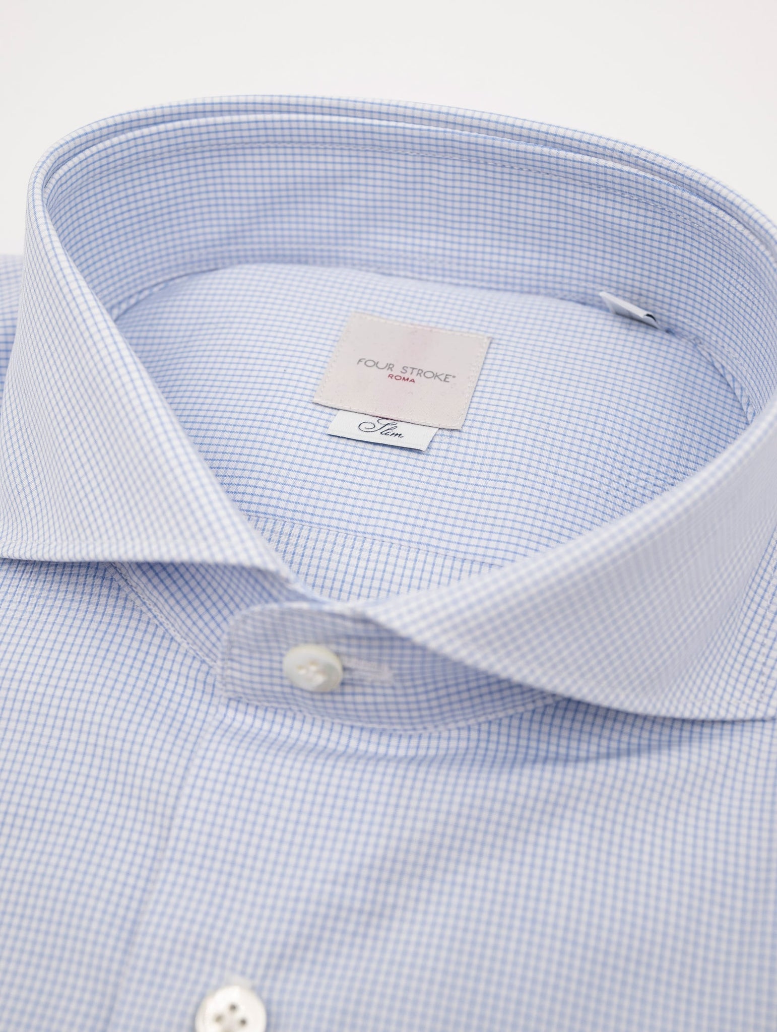 Camicia Four Stroke in Cotone Micro Quadri Bianca e Azzurra