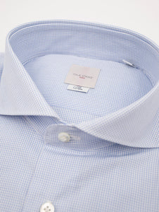 Camicia Four Stroke in Cotone Micro Quadri Bianca e Azzurra