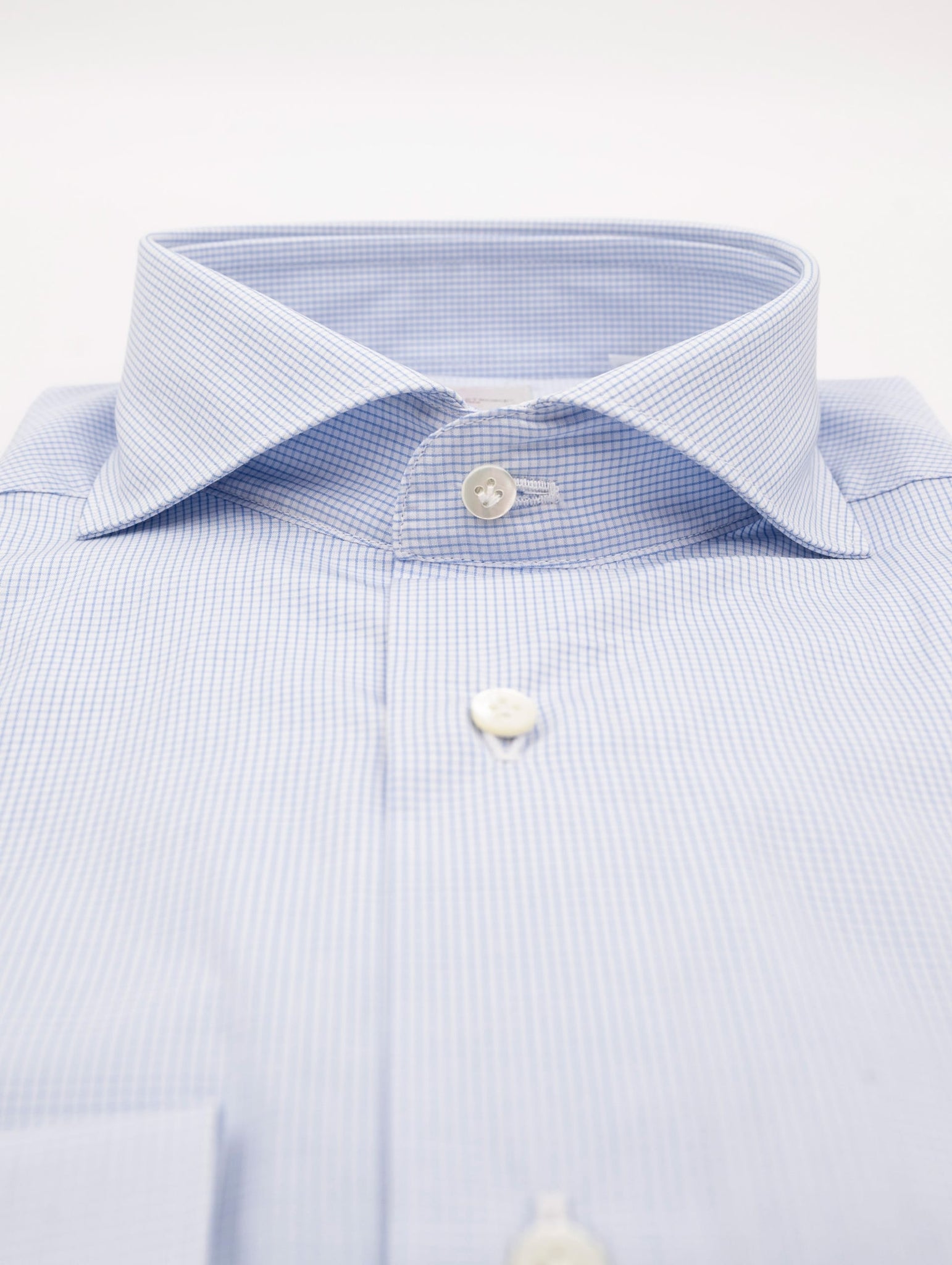 Camicia Four Stroke in Cotone Micro Quadri Bianca e Azzurra