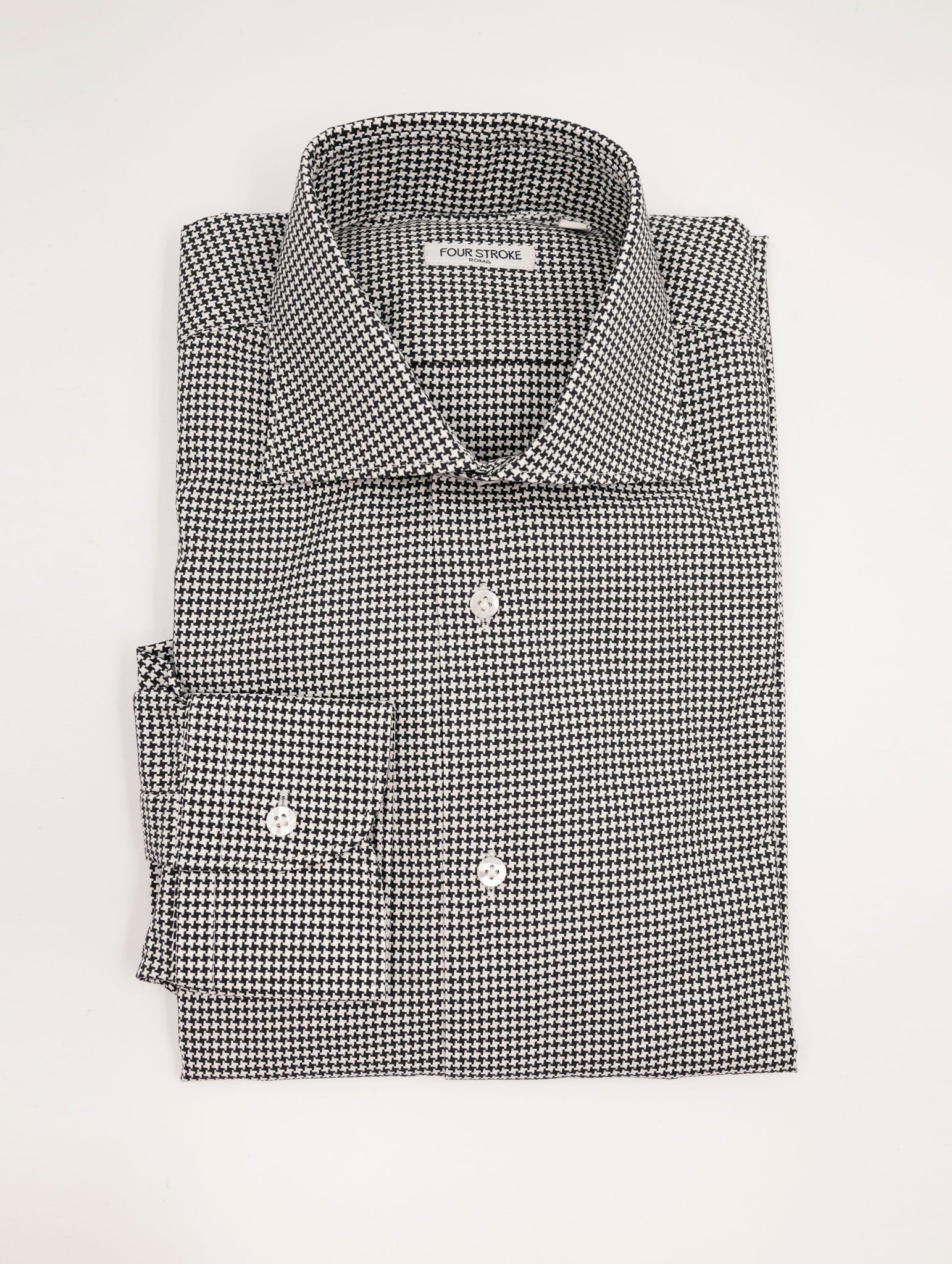 Camicia Four Stroke in Cotone Pied de Poule Bianca e Nera