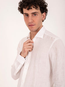 Camicia Four Stroke in Lino Bianca