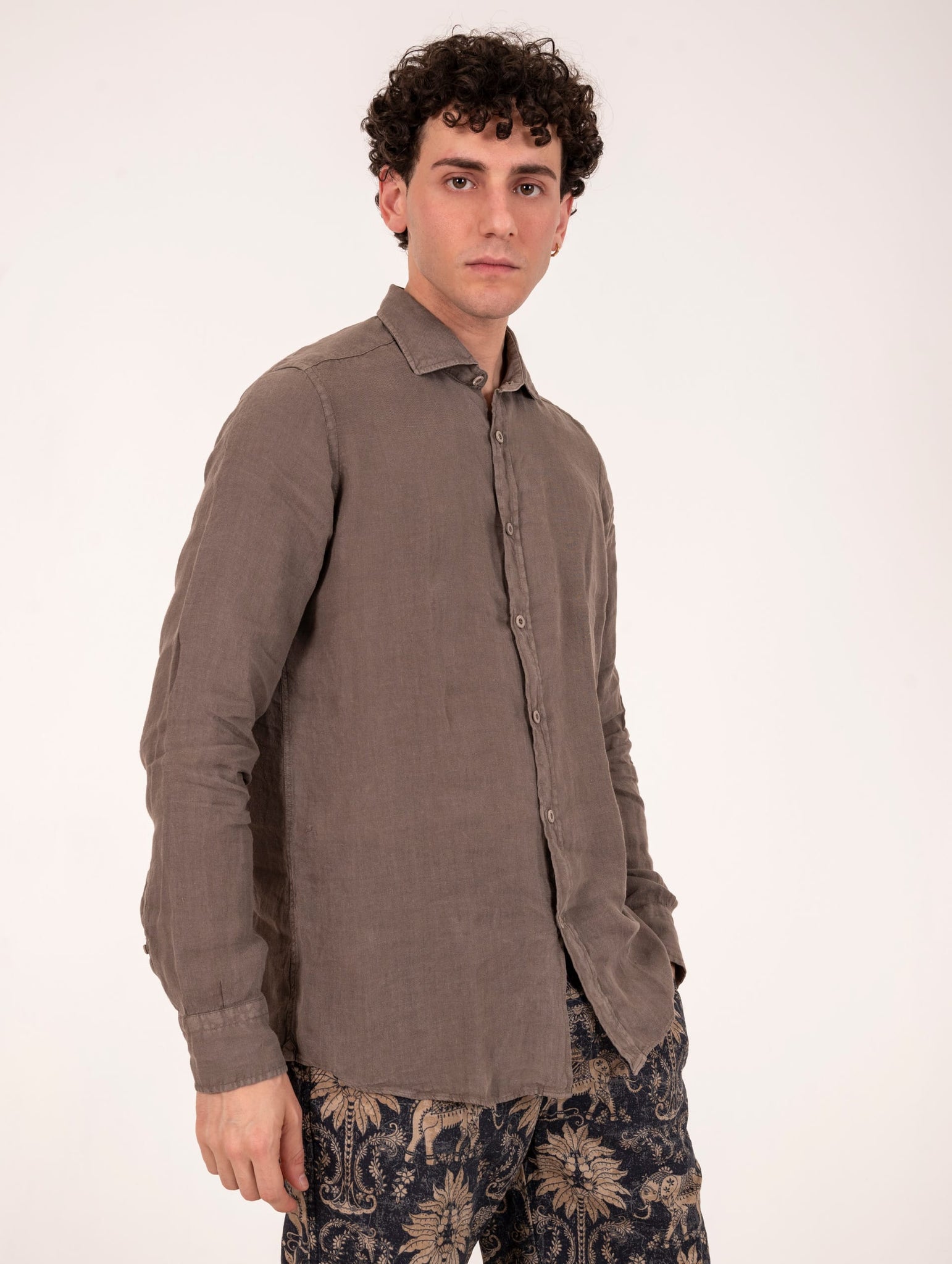 Camicia Four Stroke in Lino Marrone