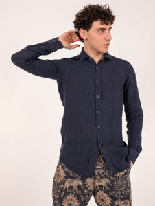 Camicia Four Stroke in Lino Navy