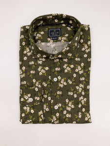 Camicia Orian Fantasia Floreale in Cotone Verde Militare