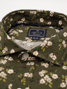 Camicia Orian Fantasia Floreale in Cotone Verde Militare