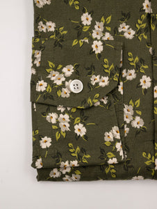 Camicia Orian Fantasia Floreale in Cotone Verde Militare