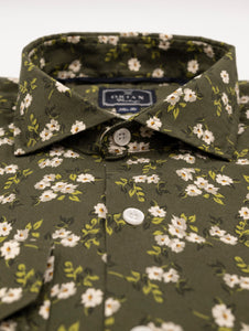 Camicia Orian Fantasia Floreale in Cotone Verde Militare