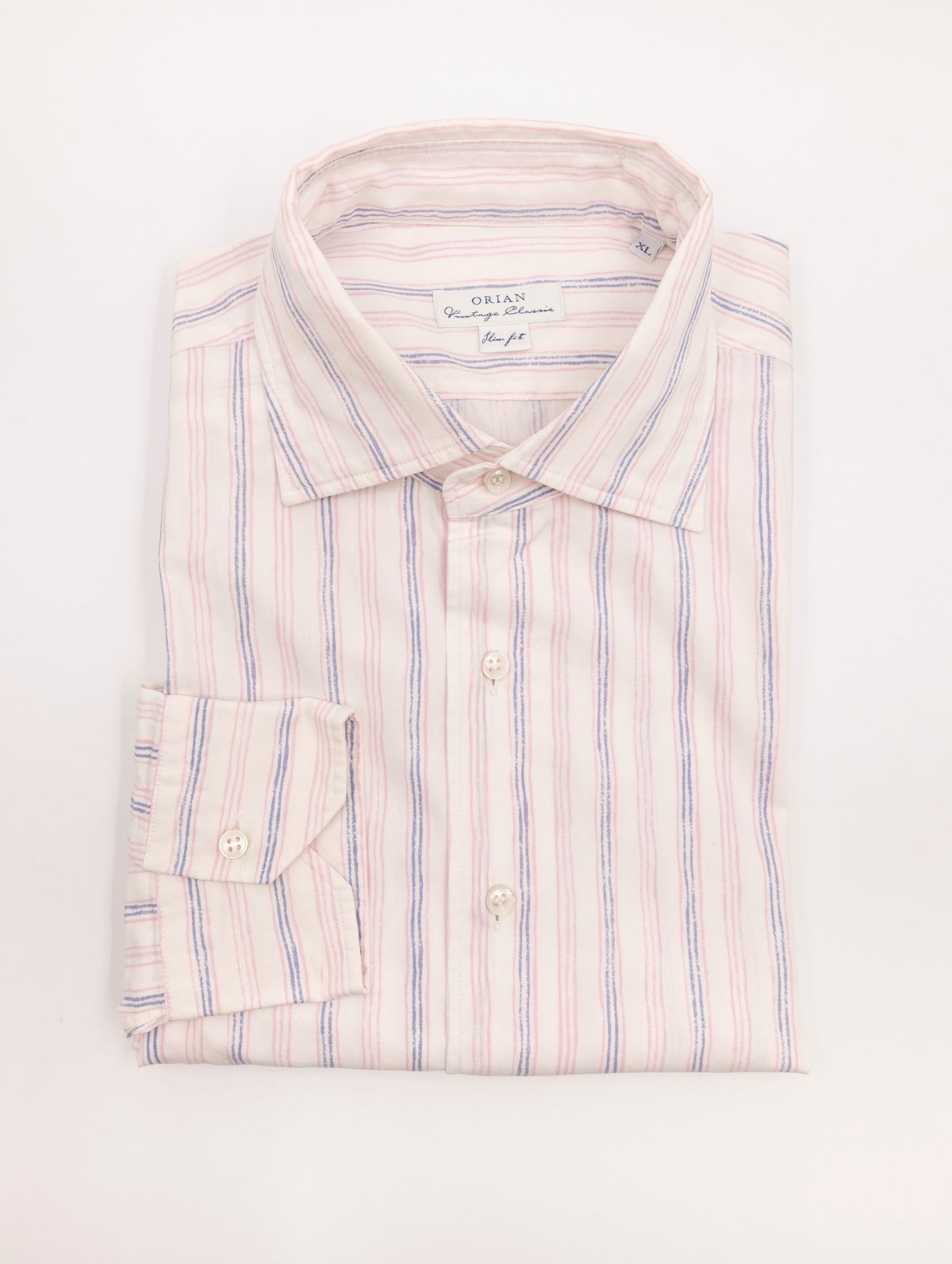 Camicia Orian in Cotone Fantasia a Righe Viola e Rosa