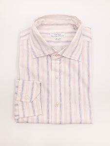 Camicia Orian in Cotone Fantasia a Righe Viola e Rosa