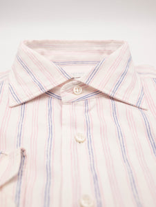 Camicia Orian in Cotone Fantasia a Righe Viola e Rosa