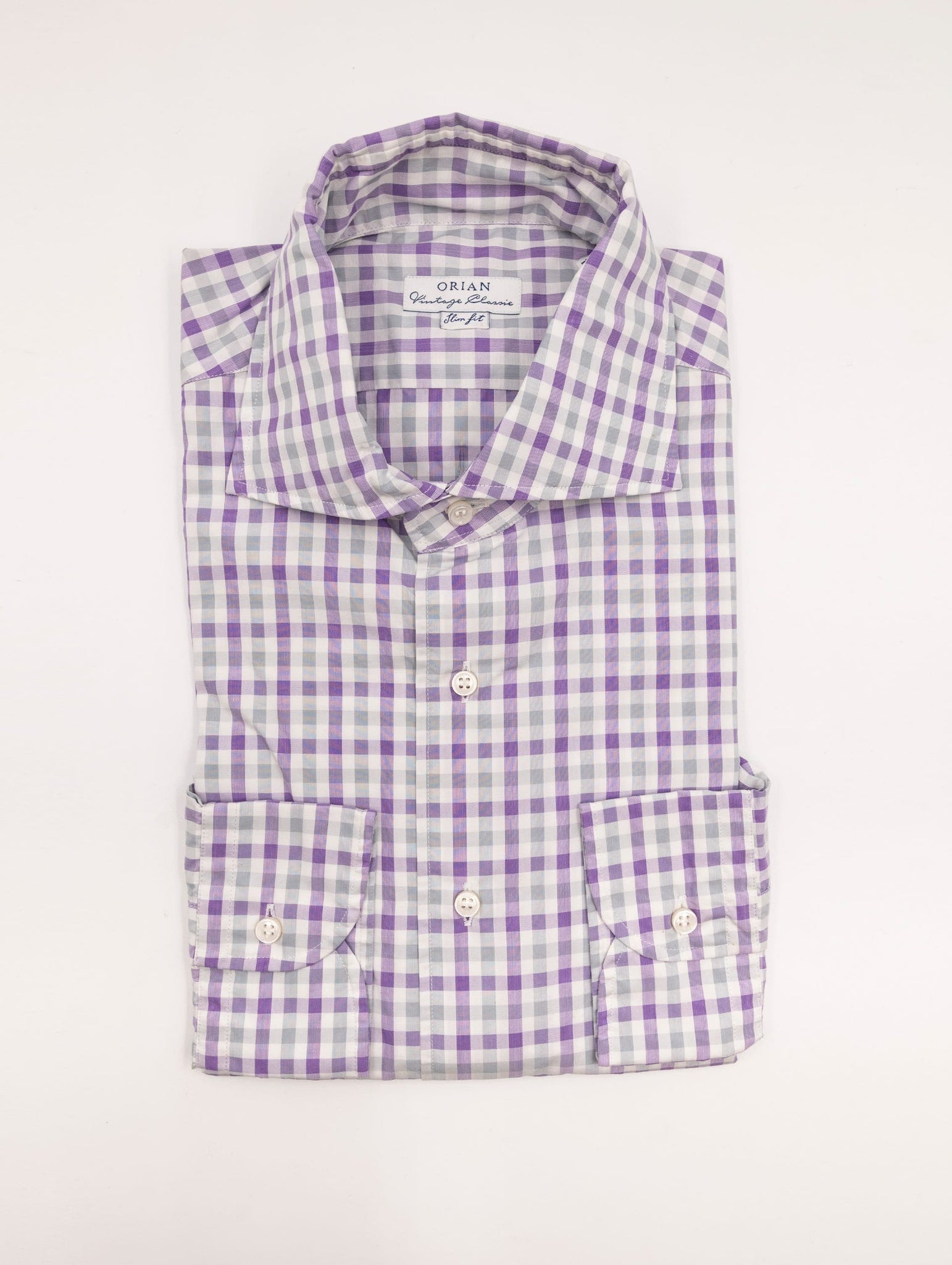 Camicia Orian in Cotone Fantasia Quadri Bianco, Grigio e Lilla