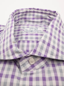 Camicia Orian in Cotone Fantasia Quadri Bianco, Grigio e Lilla