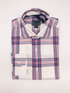 Camicia Orian in Cotone Goffrato Fantasia Check Bianco e Fucsia