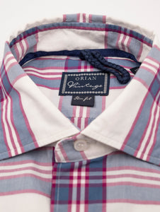 Camicia Orian in Cotone Goffrato Fantasia Check Bianco e Fucsia