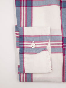 Camicia Orian in Cotone Goffrato Fantasia Check Bianco e Fucsia