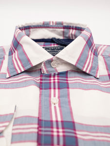 Camicia Orian in Cotone Goffrato Fantasia Check Bianco e Fucsia