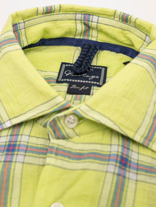 Camicia Orian in Cotone Goffrato Fantasia Check Lime, Blu e Rosa