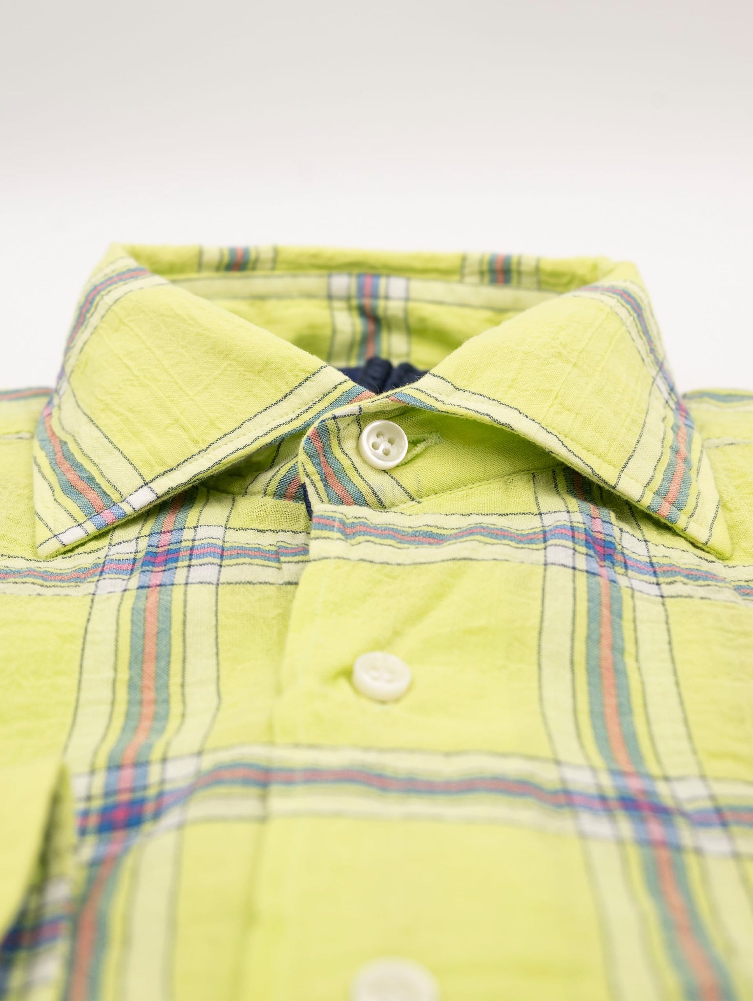 Camicia Orian in Cotone Goffrato Fantasia Check Lime, Blu e Rosa