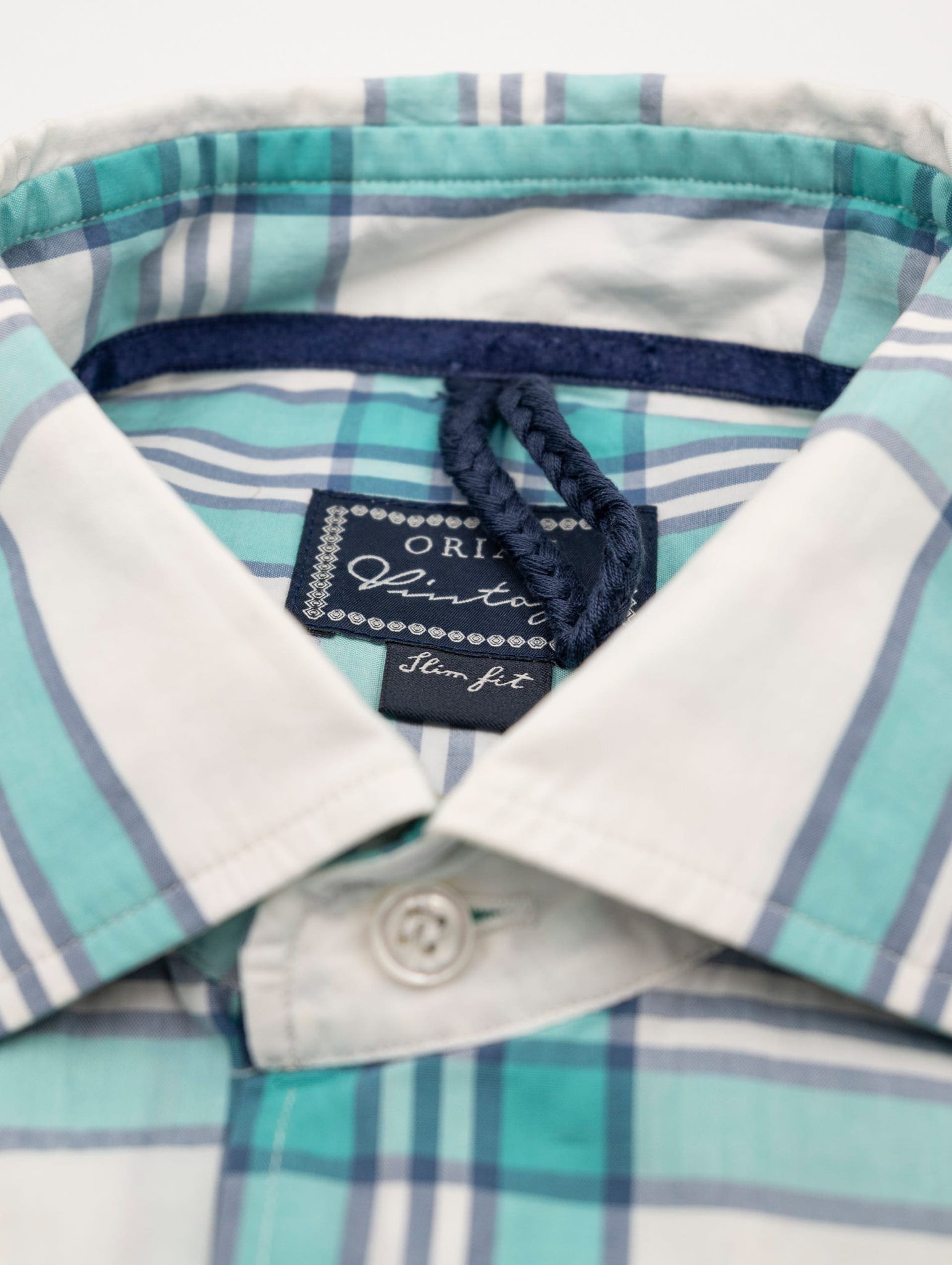 Camicia Orian in Cotone Goffrato Fantasia Check Verde Acqua e Blu