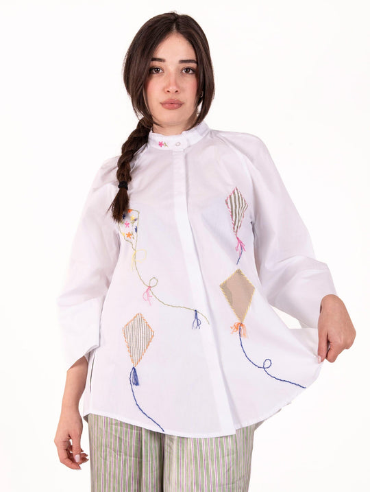 Camicia Ricami Bye Firenze in Cotone Bianca