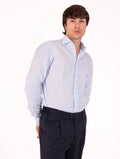 Borriello Napoli Striped Shirt in Light Blue and White Linen and Cotton