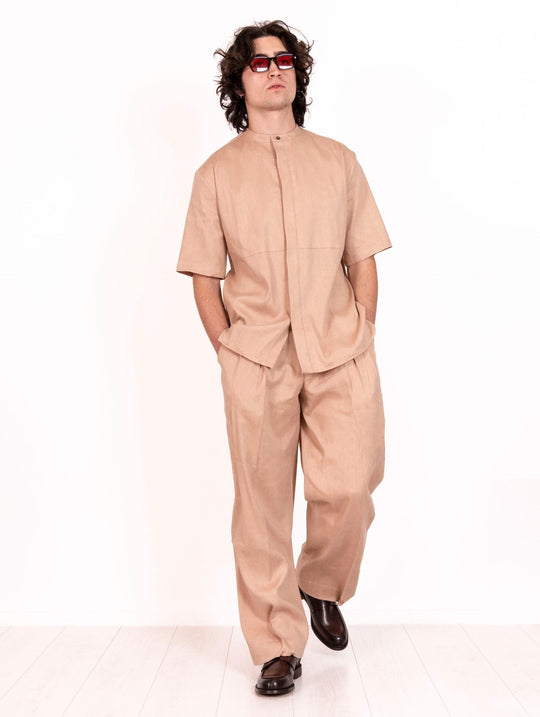 Camicia Roberto Collina in Cotone e Lino Rosa Antico