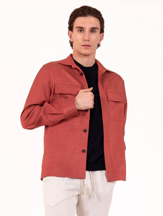 Camicia Work Devorè in Lana, Lino e Seta Corallo
