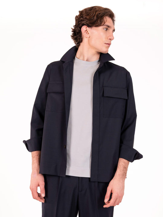 Camicia Work Devorè in Misto Lana Blu