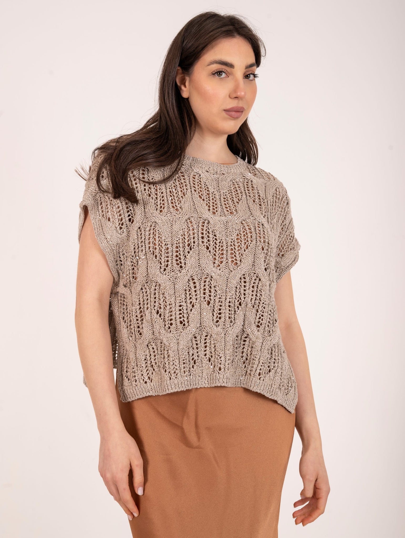 Cappa Antonelli Tricot Diamante in Lino e Cotone Champagne