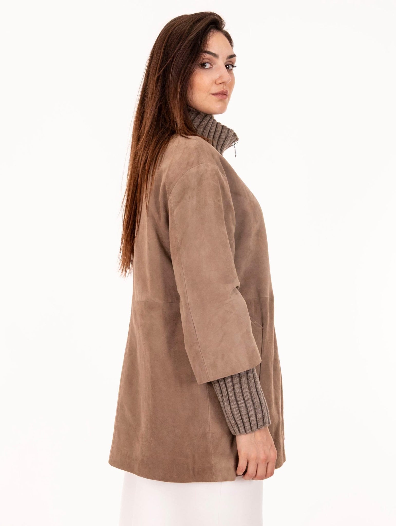 Cappotto Desire The Jeackie Leather in Maglia e Velvet Suede Vaniglia