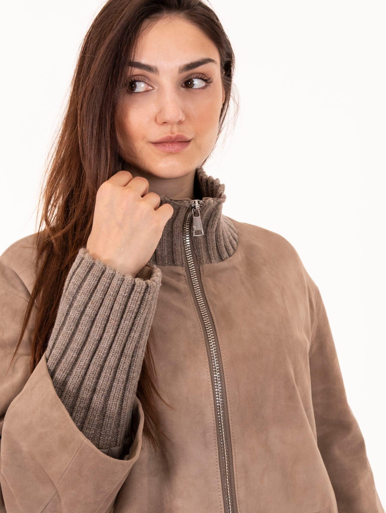 Cappotto Desire The Jeackie Leather in Maglia e Velvet Suede Vaniglia