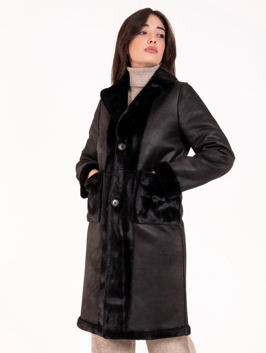 Cappotto Eco Pelliccia Leon e Loulou Nero