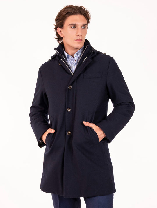 Cappotto Montecore in Lana Loro Piana Rain System® Blu Navy