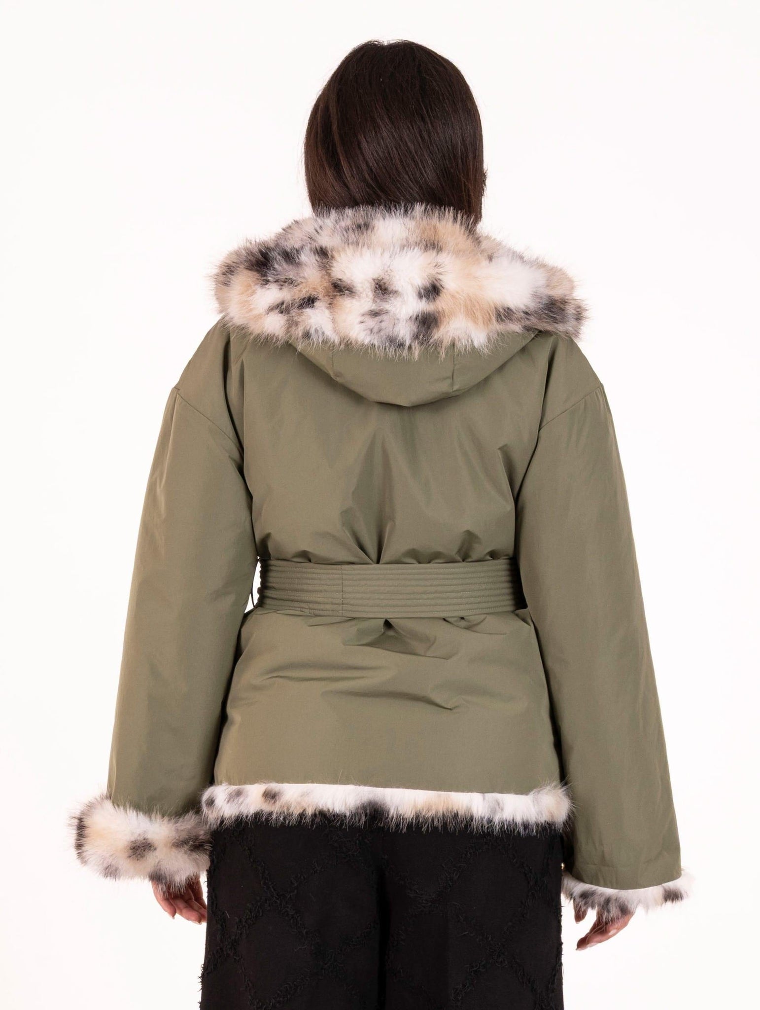 Cappotto Violanti Reversibile con Ecopelliccia Lince in Taffetà Verde Militare