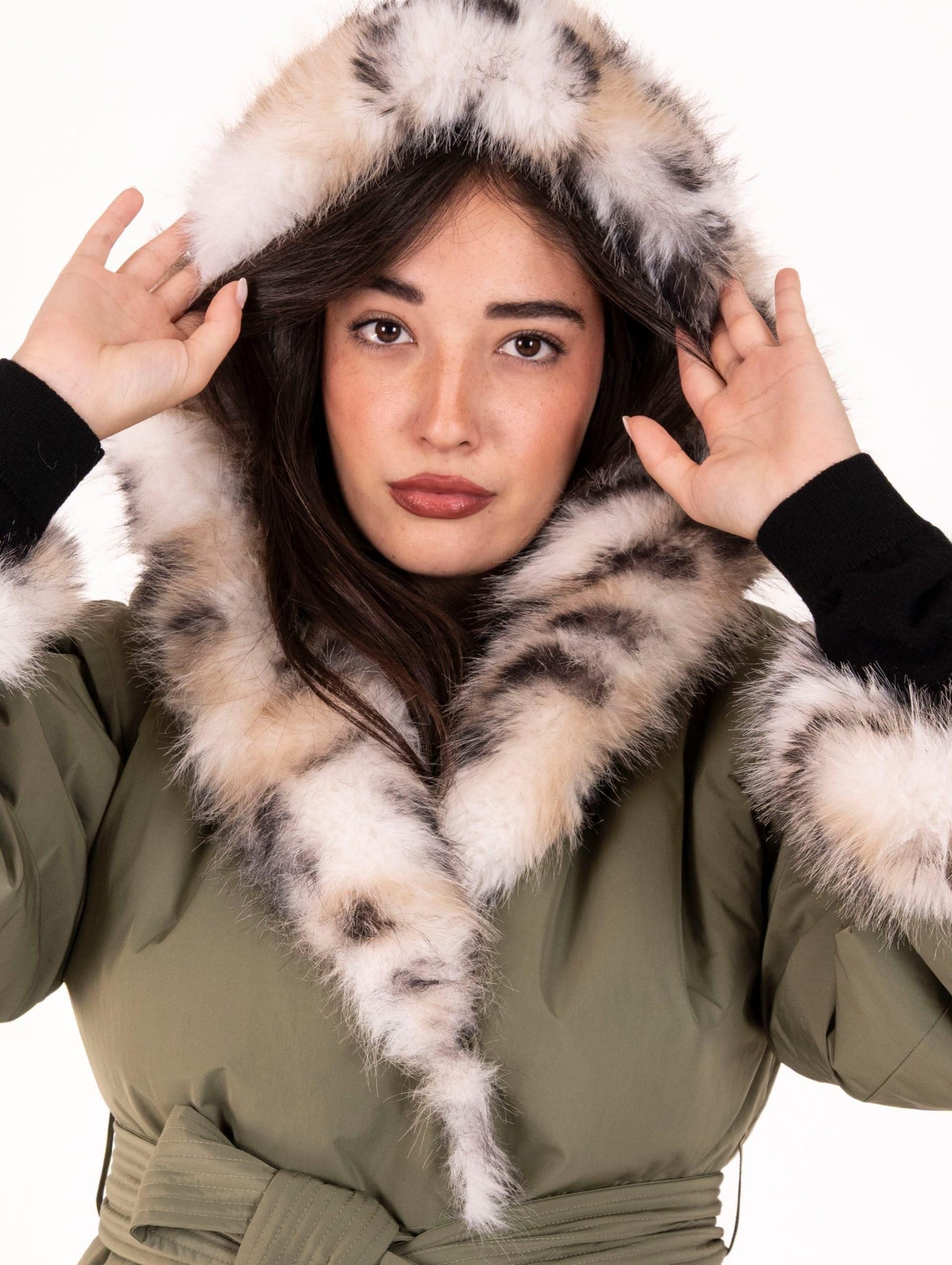 Cappotto Violanti Reversibile con Ecopelliccia Lince in Taffetà Verde Militare