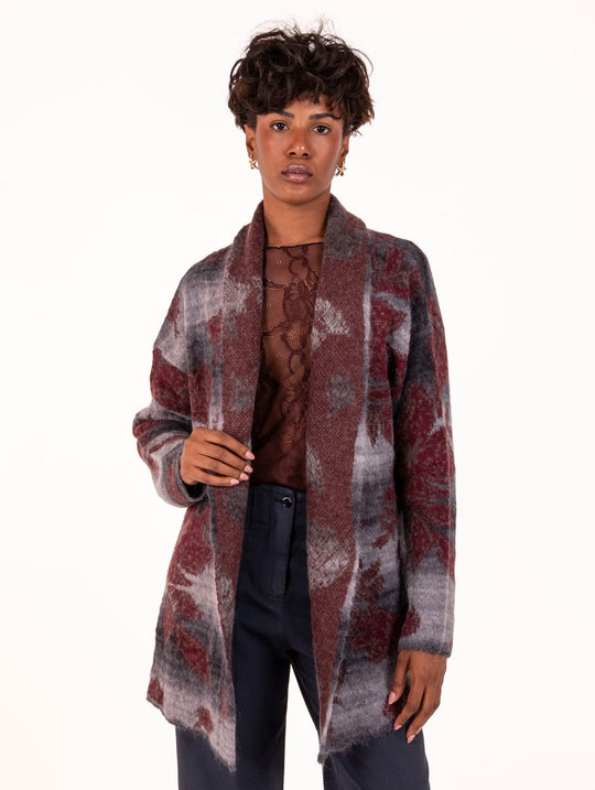 Cardigan Alessia Santi in Alpaca e Lana Bordeaux