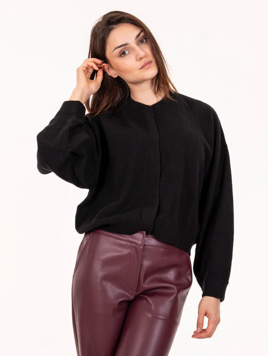 Cardigan Bomber Alysi in Pura Lana Nero