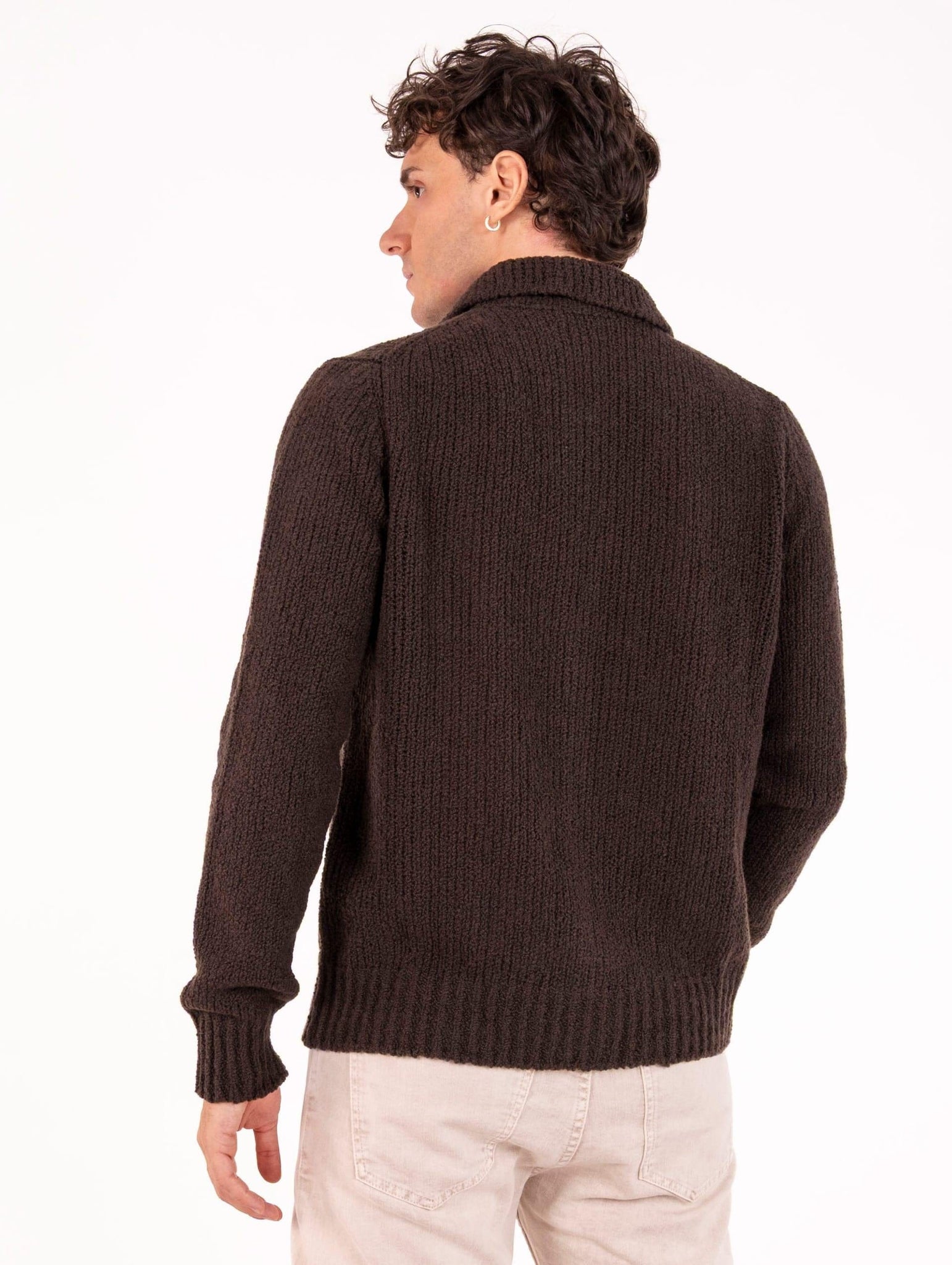 Cardigan Con Zip Daniele Fiesoli in Lana Merinos Extrafine Testa di Moro