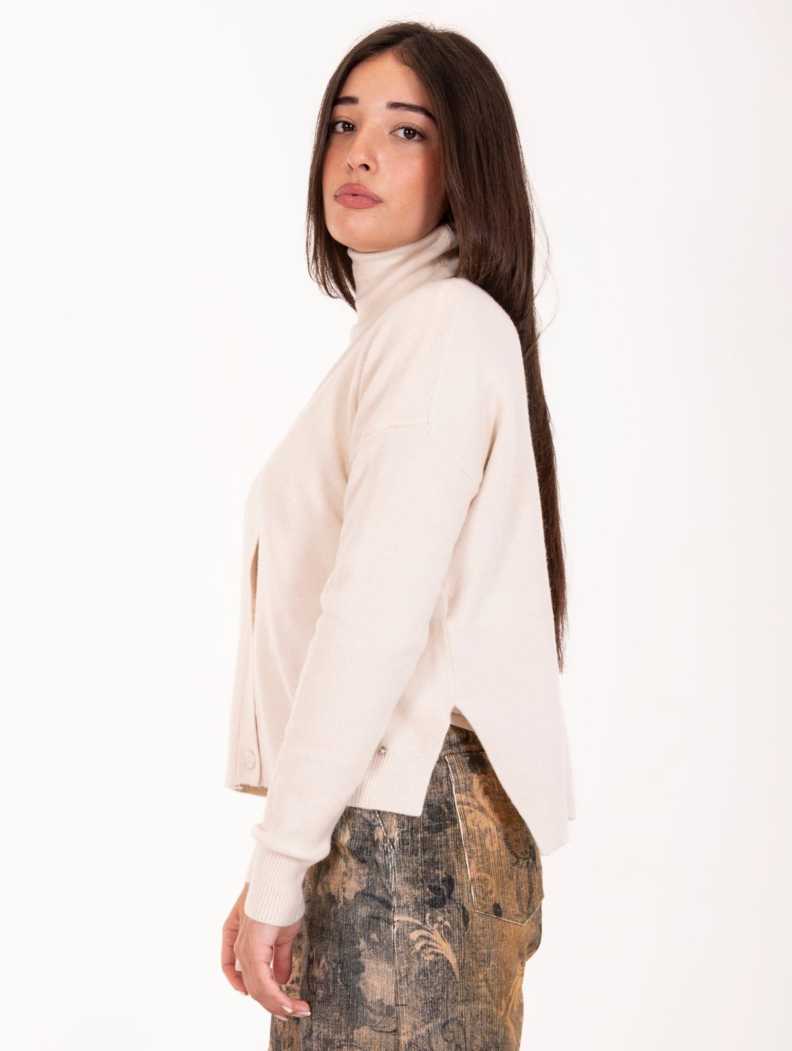 Cardigan Corto White Wise in Lana e Viscosa Naturale