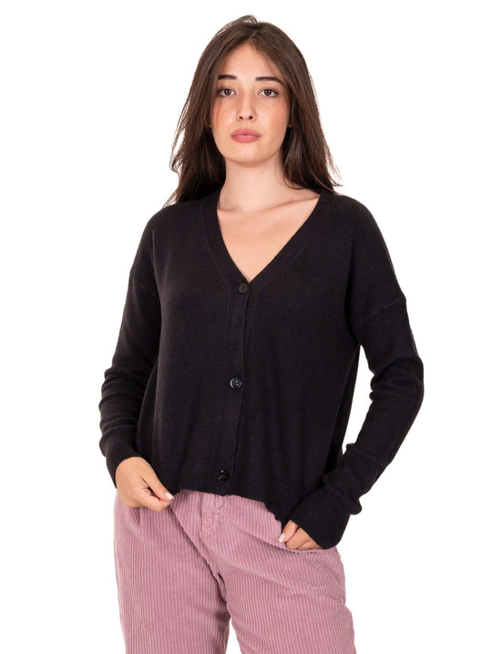 Cardigan Corto White Wise in Lana e Viscosa Nero