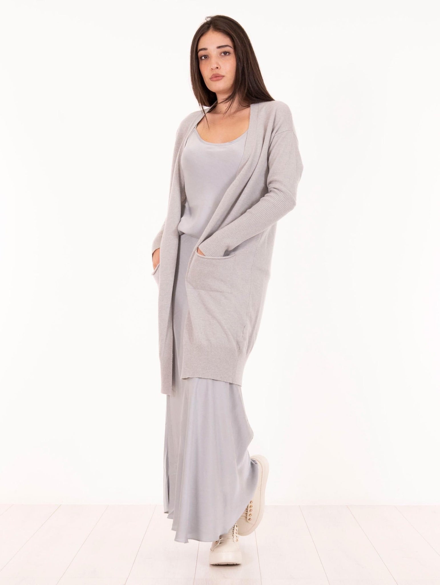 Cardigan Daniele Fiesoli in Lana e Cachemire Ghiaccio