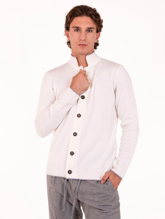 Cardigan Eleventy Milano Platinum in Lana Panna e Grigio