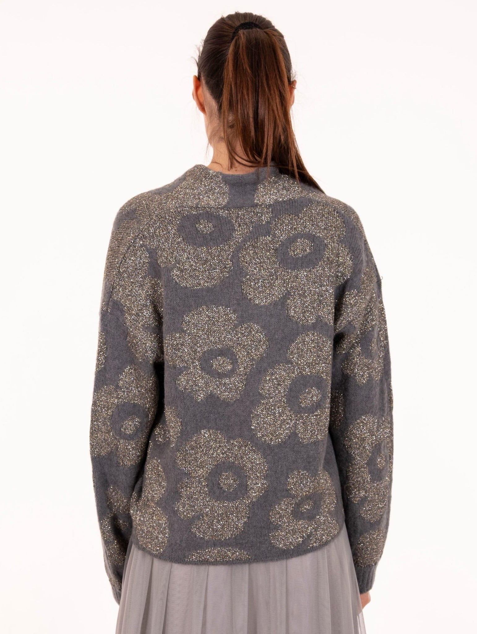 Cardigan Flower Alessia Santi in Lana e Alpaca Ferro e Piombo