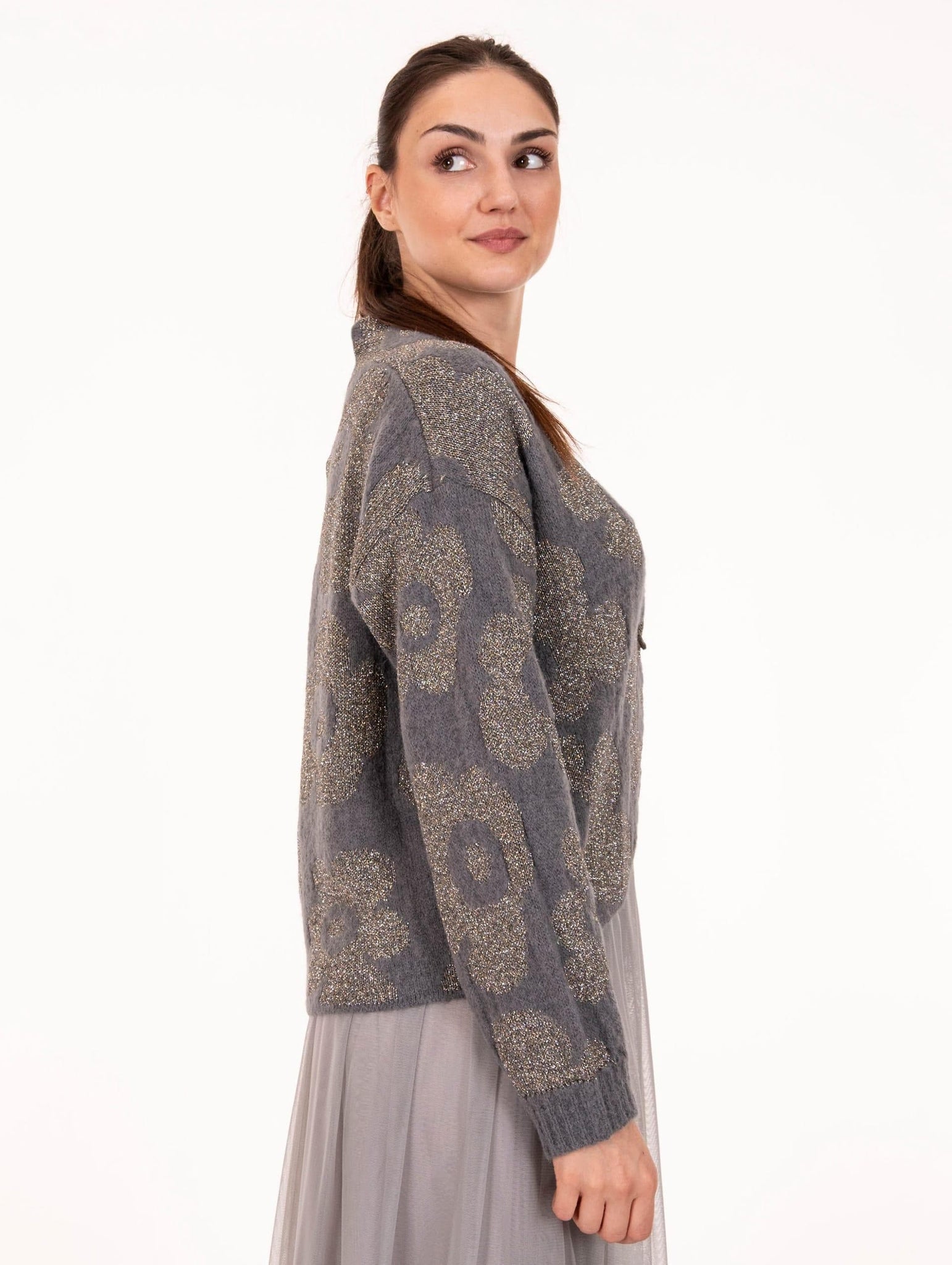 Cardigan Flower Alessia Santi in Lana e Alpaca Ferro e Piombo