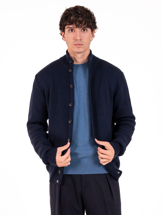 Cardigan Four Stroke aus extrafeiner Merinowolle Blau