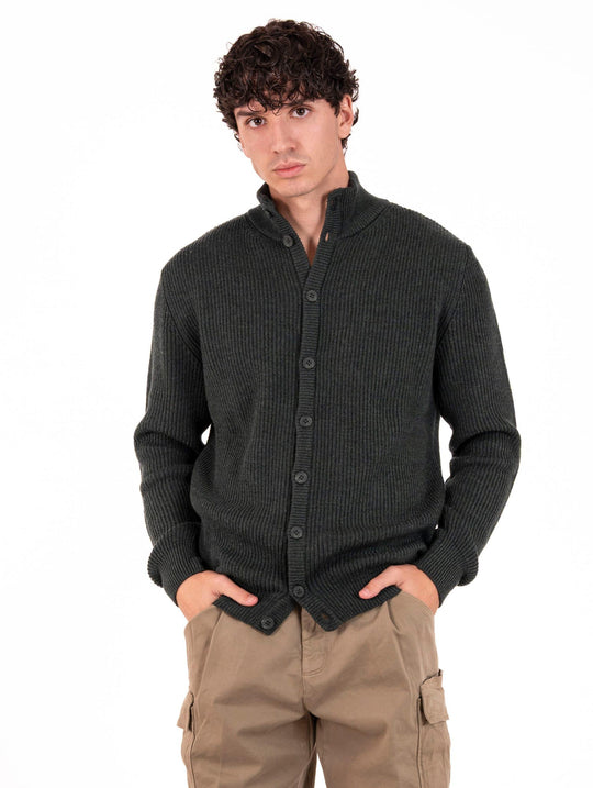 Cardigan Four Stroke in Lana Merino Extrafine Verde